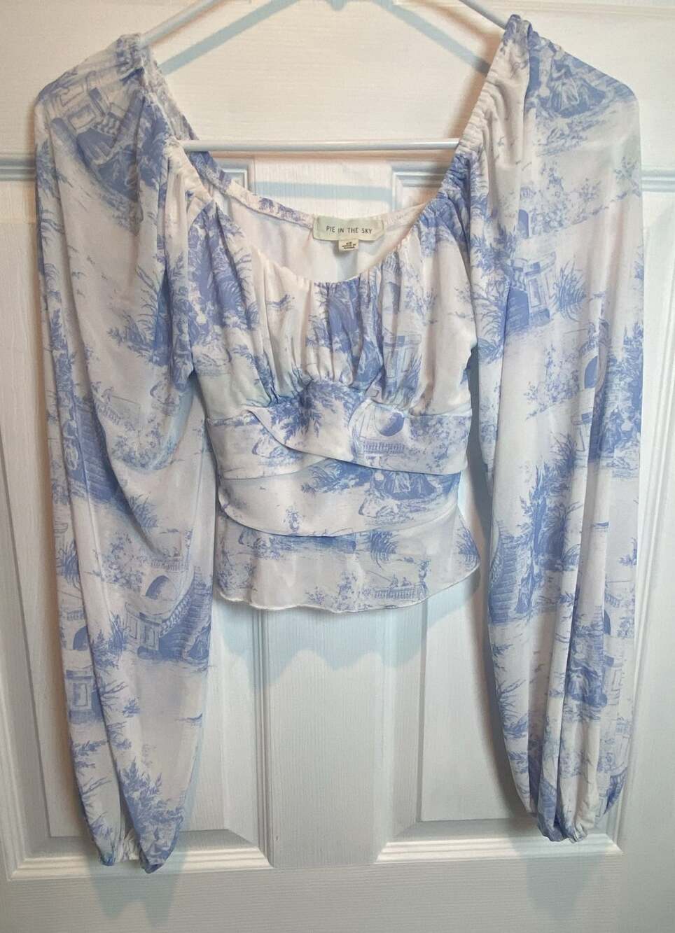 Crop Top Pie In The Sky Blue Toile Size XS